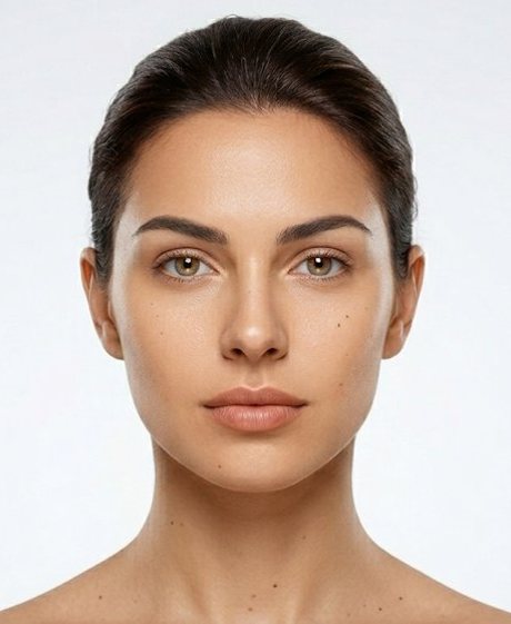 Close-up portrait of a woman's face used to illustrate where facial volume and structure are assessed