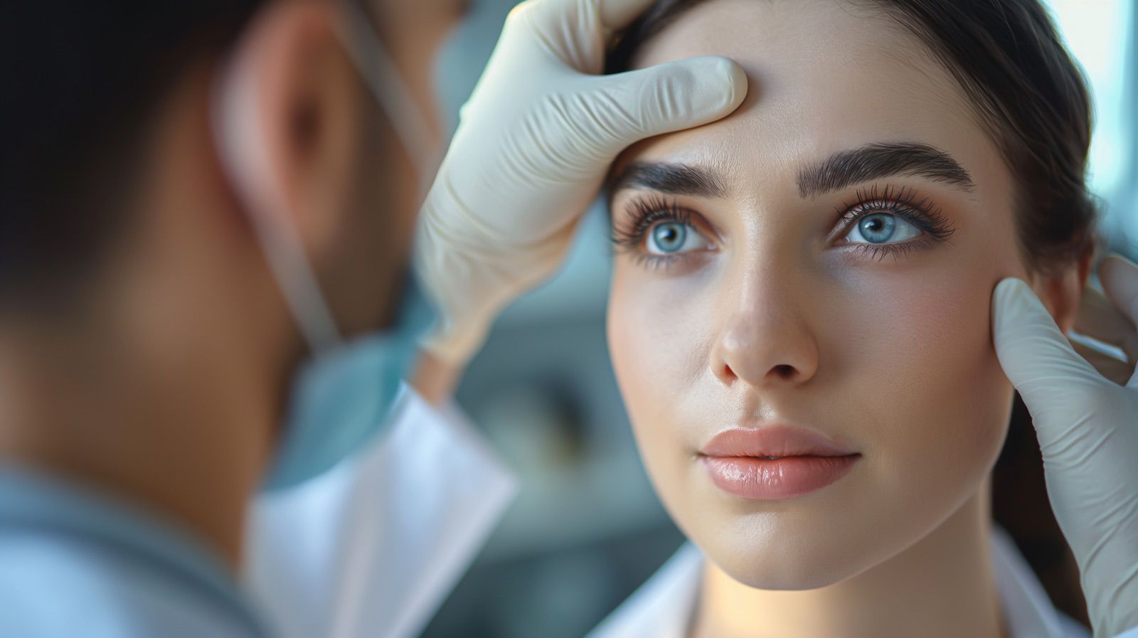 Provider performing a one-on-one facial skin assessment with a patient during a consultation